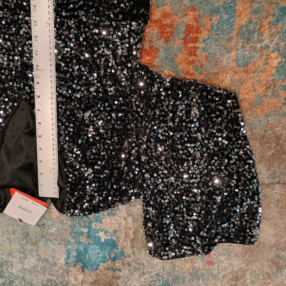 NWT Extro&Vert Sparkling Black Sequin Romper Shorts Size XXL - Picture 13 of 14